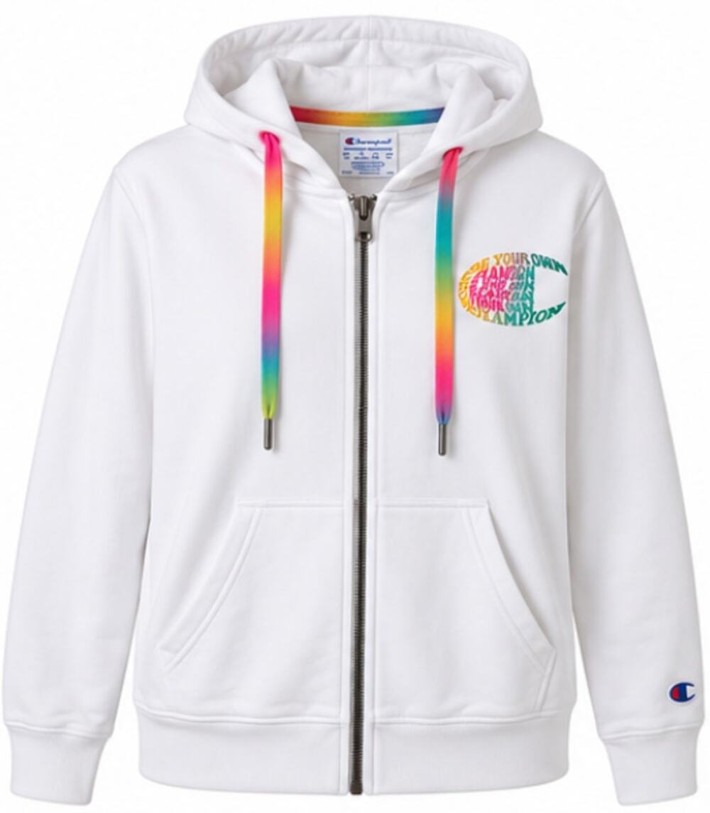 Champion Campus French Terry Zip Hoodie Women’s 2XL White Multi Rainbow